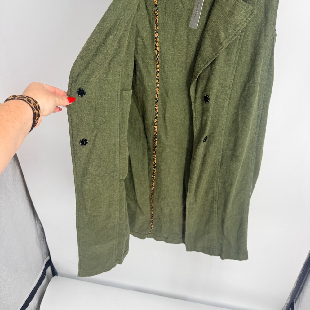 Anthropologie Moss Green Linen Blend Sleeveless Trench Vest Petite XSP New - Picture 4 of 7